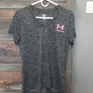 Under Armour Women's Charcoal Tee with Pink Logo